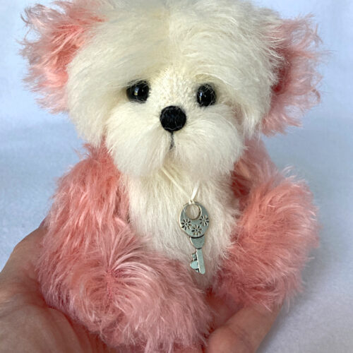 SOLD! Blush:  Mohair Pink and White Pocket Bear - One of a Kind