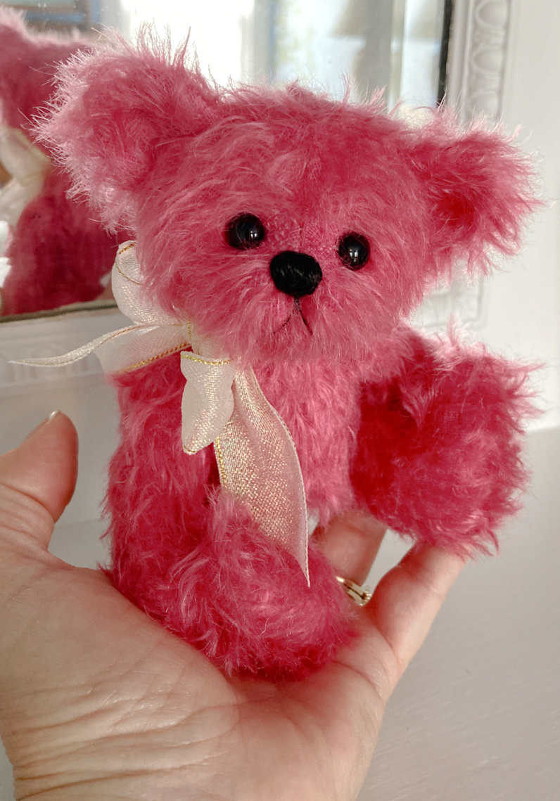 SOLD! Taffy: Hand Dyed Mohair Pink Pocket Bear - One of a Kind