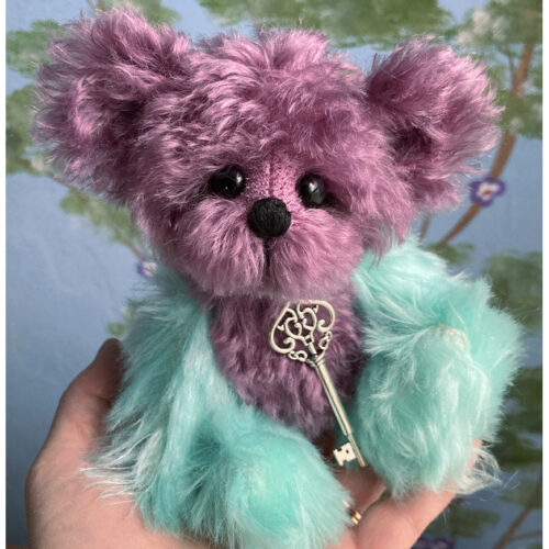 SOLD! Calypso: OOAK Mohair Pocket Bear - One of a Kind Collectible Purple and Aqua Teddy Bear