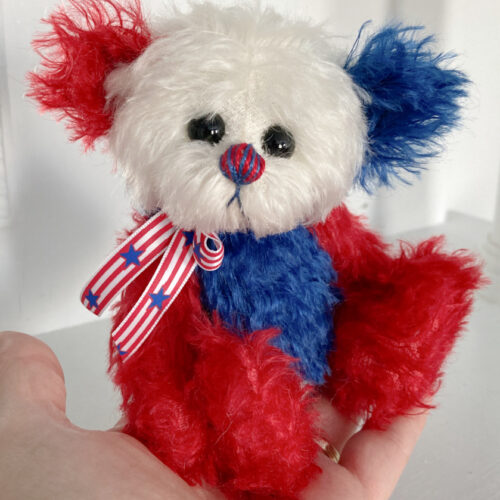 SOLD!  Sam: OOAK Mohair Pocket Bear - One of a Kind Collectible Patriotic Teddy Bear