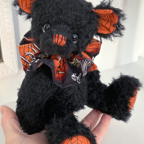 SOLD! Cobweb:  9 1/2” Halloween Artist Mohair Teddy Bear
