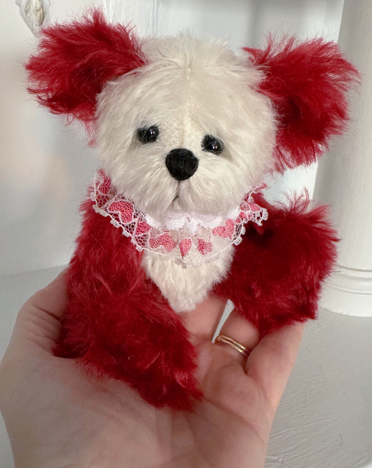 SOLD! Ruby - Red Mohair Pocket Bear Artist Teddy Bear