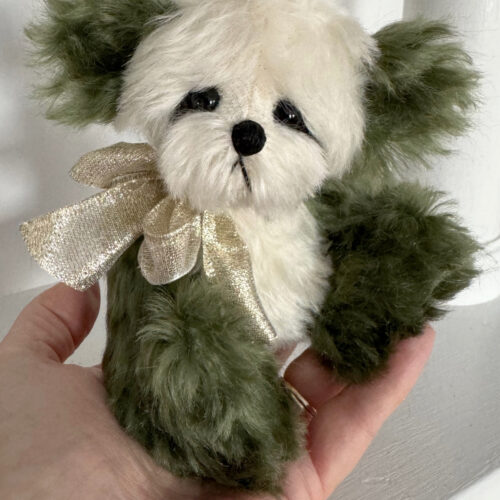 SOLD! Lucky - Green & White Mohair Pocket Bear Artist Teddy Bear