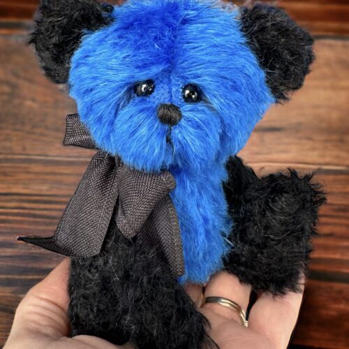 Moonlight - Blue and black mohair artist teddy bear by Laura Lynn