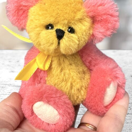 SOLD! Blossom: 4.75" Coral &  Yellow Miniature Artist Teddy Bear