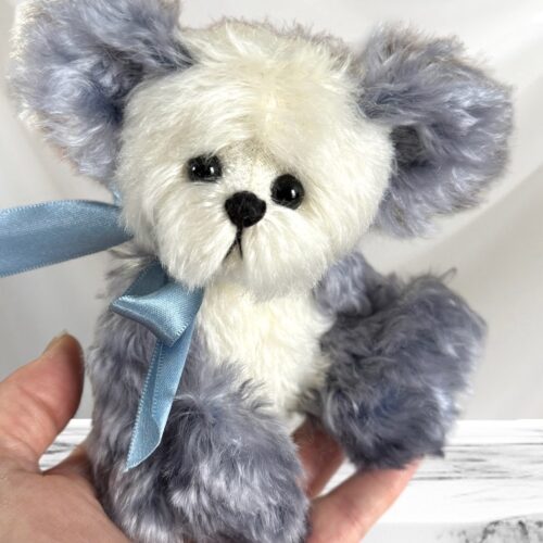 SOLD! Caspian - Blue & White Mohair Pocket Bear Artist Teddy Bear