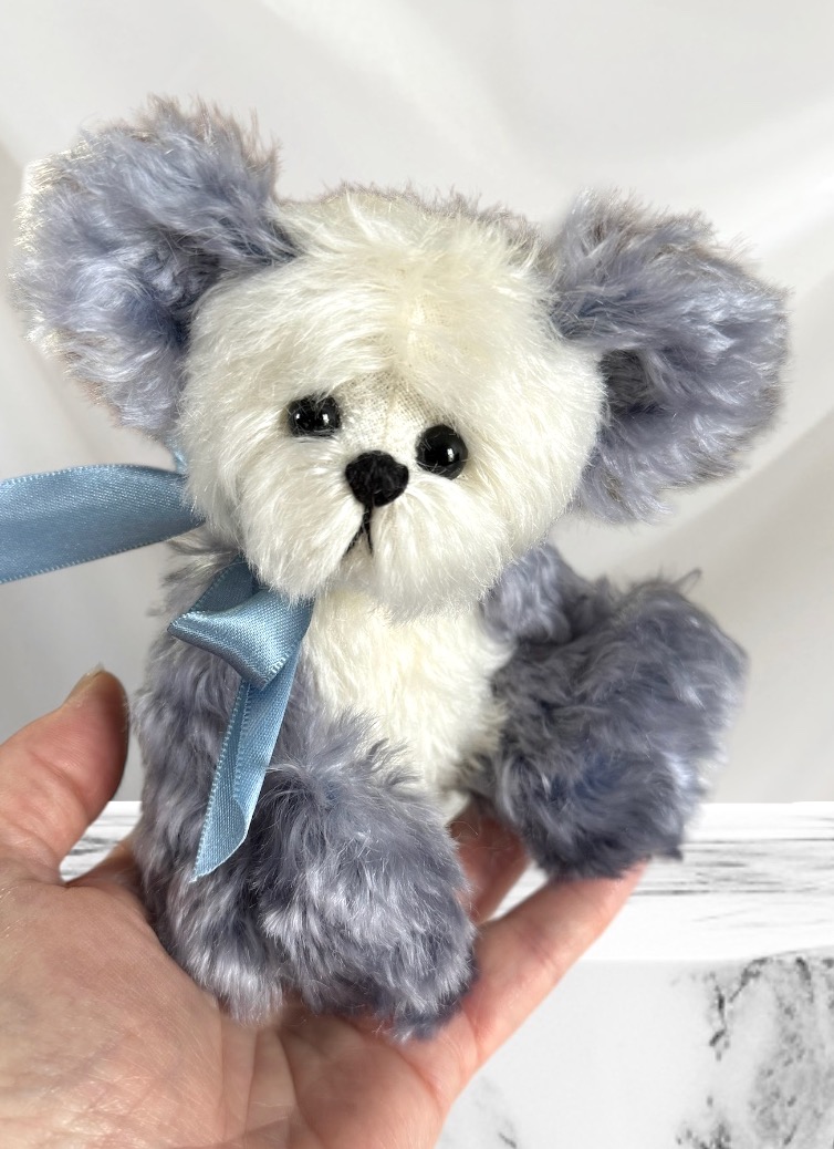 SOLD! Caspian - Blue & White Mohair Pocket Bear Artist Teddy Bear