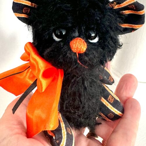 SOLD! Boo:  5” Halloween Black Mohair Pixie Bear