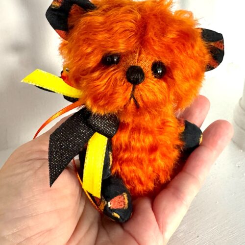 SOLD! Candy Corn:  5” Halloween Orange Mohair Pixie Bear