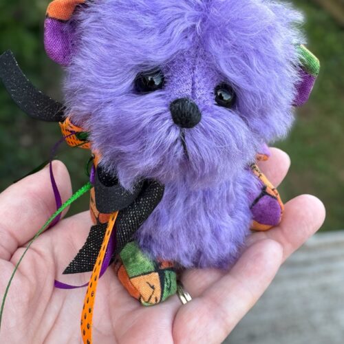 SOLD!  Ozzy:  5” Halloween Purple Mohair Pixie Bear