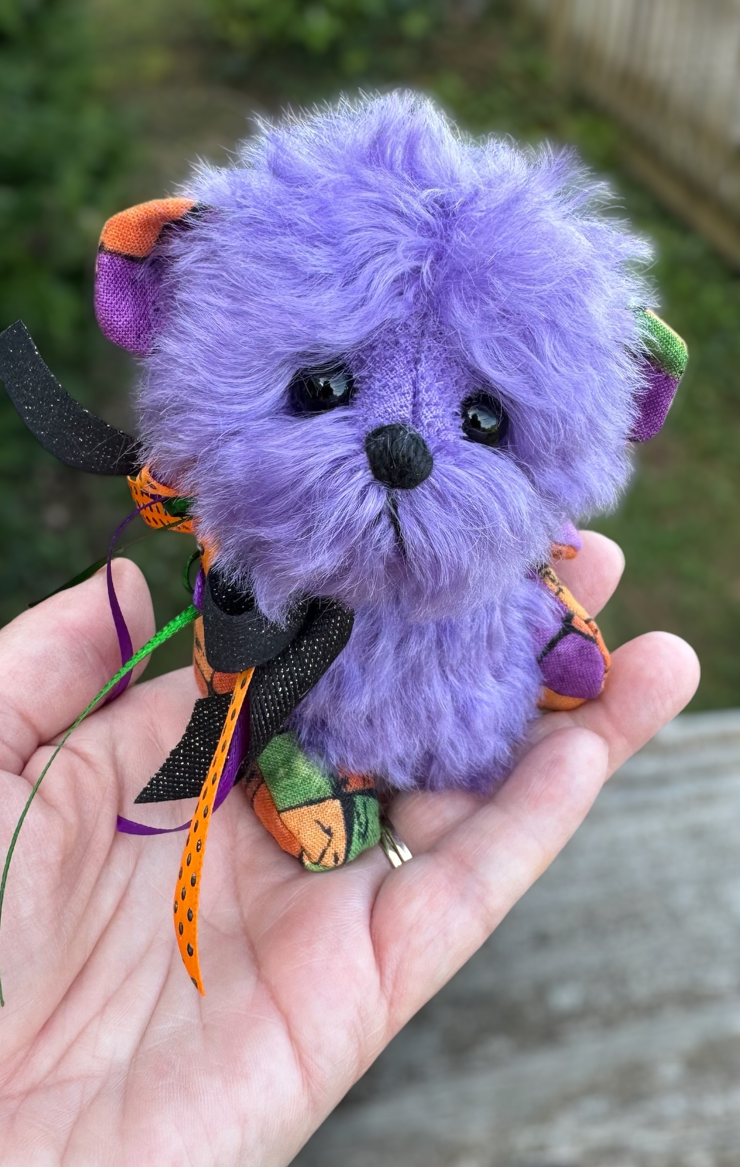 SOLD! Ozzy: 5” Halloween Purple Mohair Pixie Bear