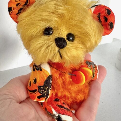 SOLD! Patcharoo:  5” Halloween Orange & Yellow Mohair Pixie Bear