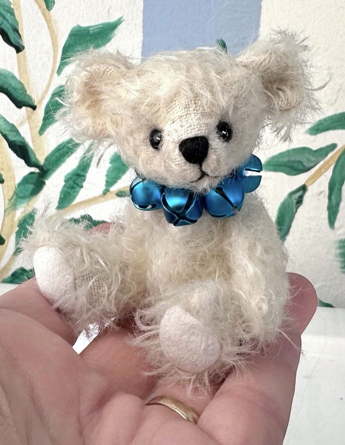 SOLD! Snowpuff: 4" Miniature White Mohair Artist Polar Teddy Bear