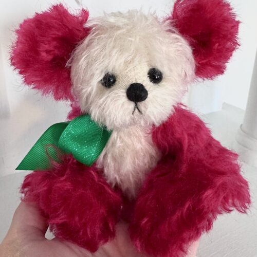 SOLD! Peppermint -  Red & White Mohair Pocket Bear Artist Teddy Bear
