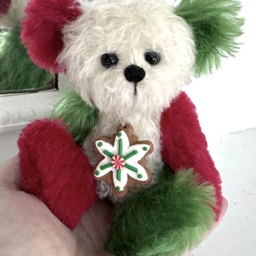 SOLD! Jingles -  Red, Green & White Mohair Pocket Bear Artist Teddy Bear