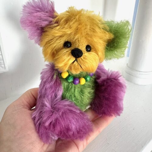 SOLD! Carnival:  6 1/2" Mardi Gras Mohair Teddy Bear