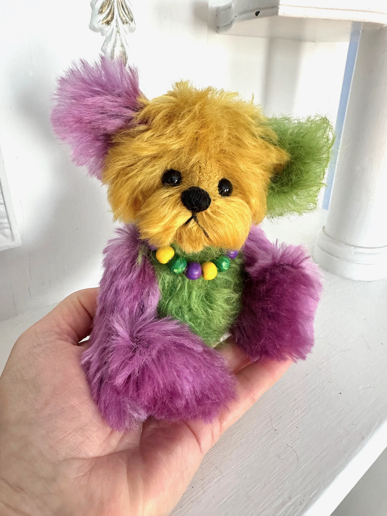 SOLD! Carnival: 6 1/2" Mardi Gras Mohair Teddy Bear