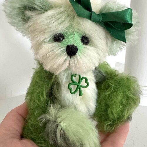 SOLD! Erin:  6 1/2" Green Patchwork Mohair Teddy Bear