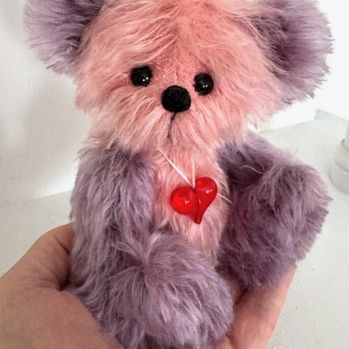 SOLD! Fae:  6 1/4" Pink and Purple Mohair Teddy Bear