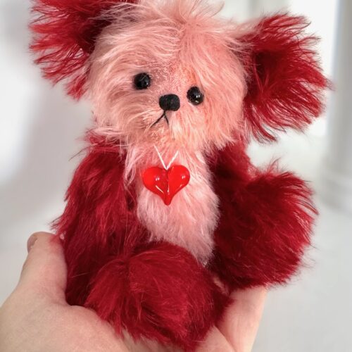SOLD! Paris:  6 1/2" Pink and Red Mohair Teddy Bear
