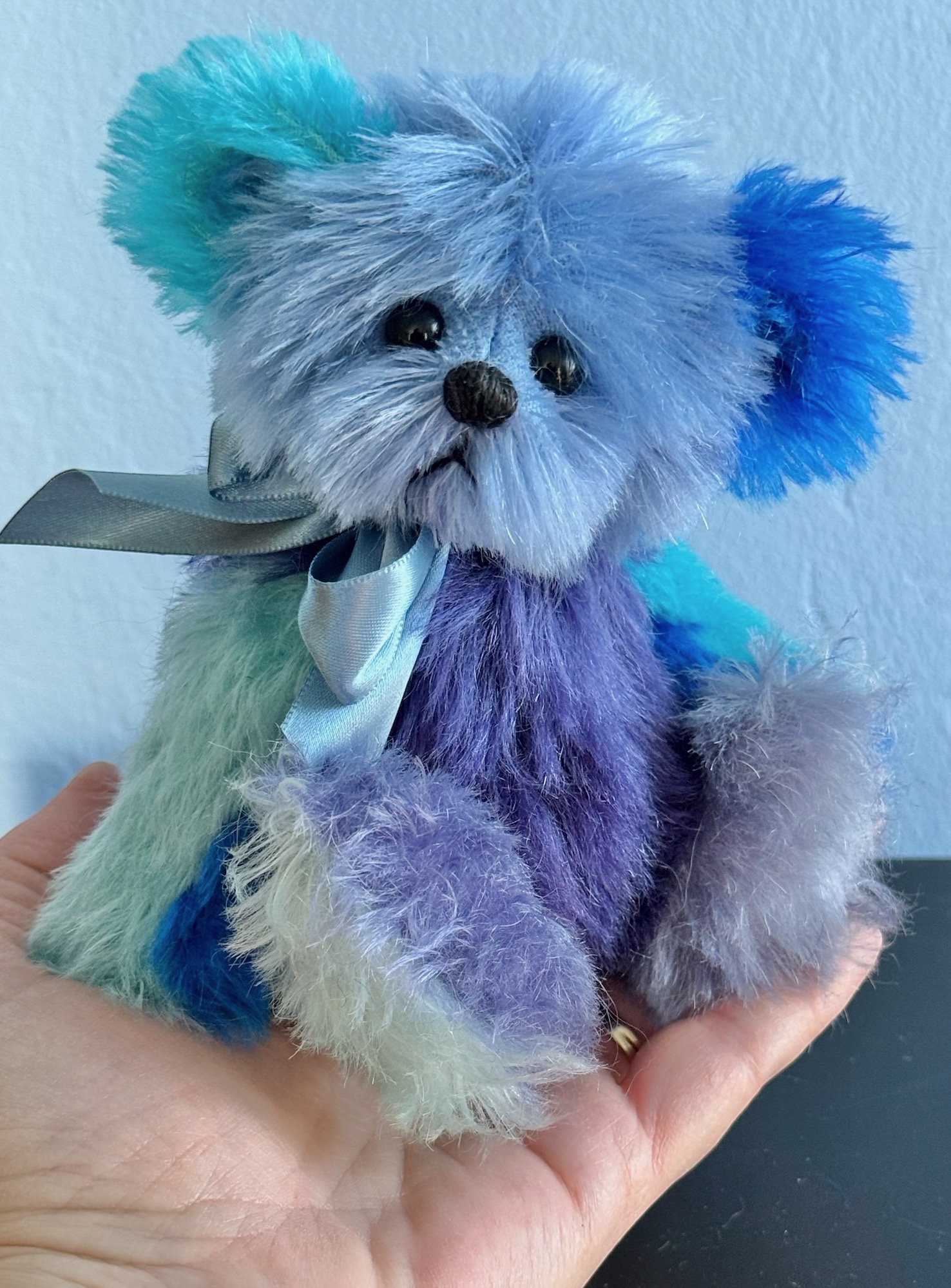Patches: 6 3/4" Blue Patchwork Mohair Teddy Bear