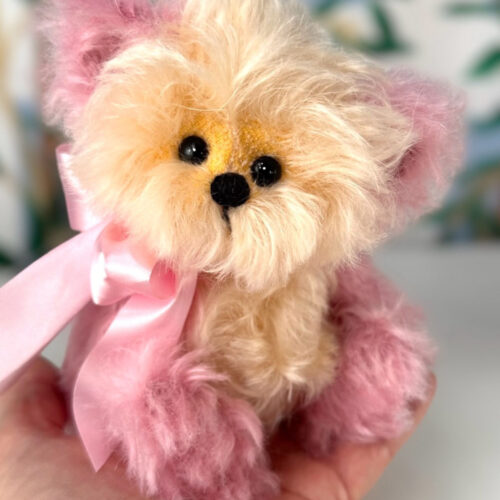 SOLD! Petal:  6 1/2" Pink and Yellow Mohair Teddy Bear
