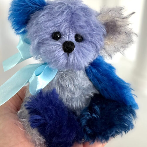 SOLD! Skye:  6 1/2" Blue Patchwork Mohair Teddy Bear