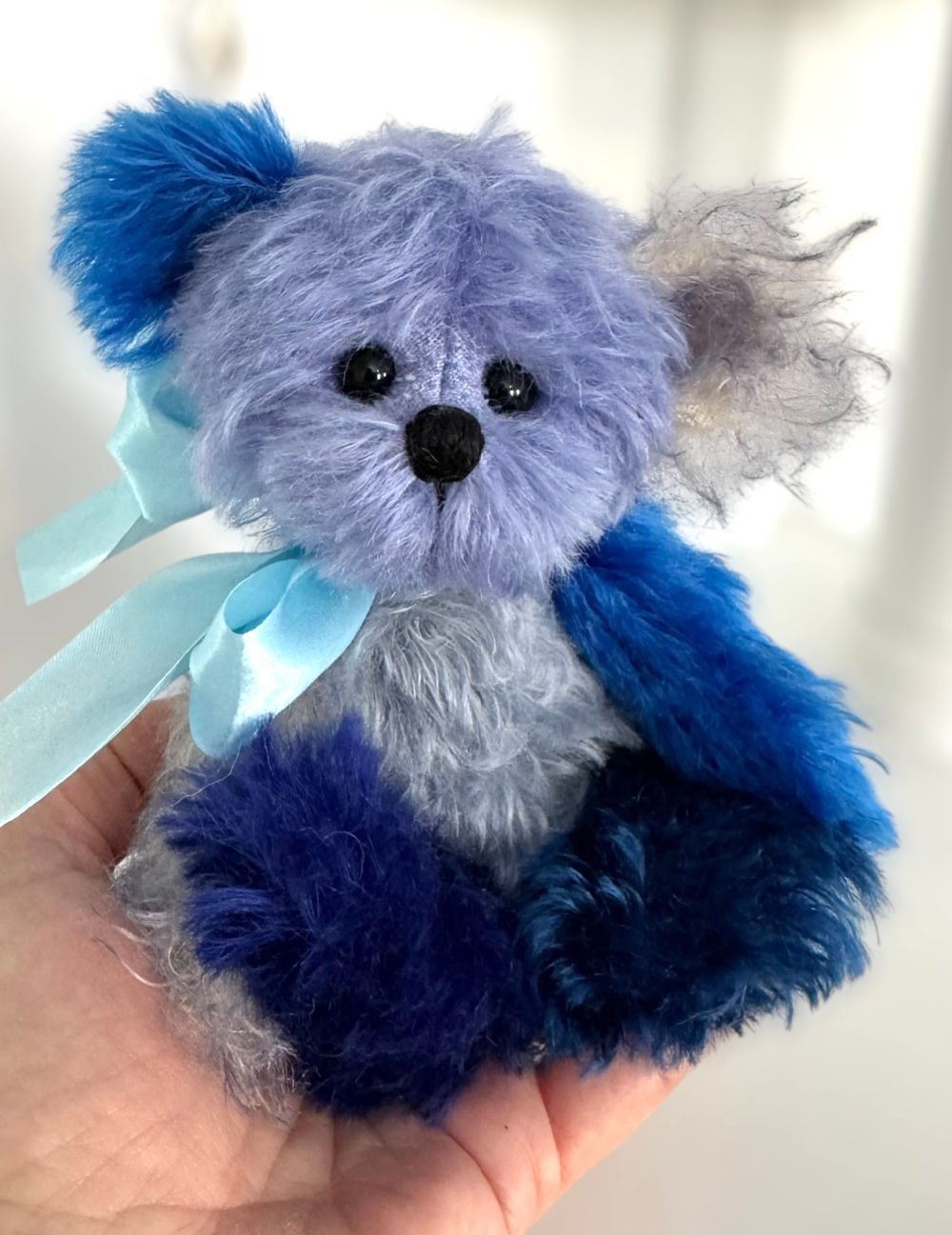 SOLD! Skye: 6 1/2" Blue Patchwork Mohair Teddy Bear