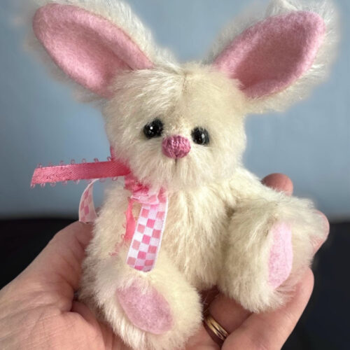 SOLD! April:  4 1/2" Miniature Mohair Artist Bunny Rabbit