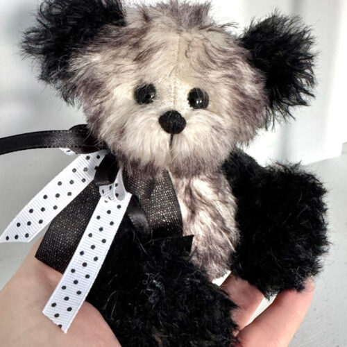SOLD! Cinder:  6 1/2" Black and White Mohair Teddy Bear