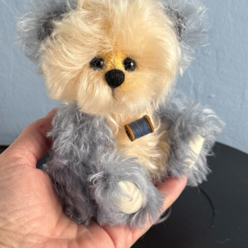 SOLD! Fluffy - 6 3/4" Mohair Artist Blue and Yellow Teddy Bear