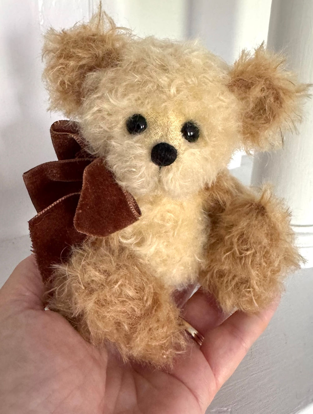 SOLD! Hazelnut - 6 1/4" Artist Mohair Pale Yellow & Sandy Brown Teddy Bear