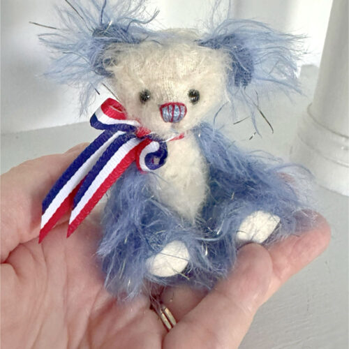 SOLD! Little Firecracker - 3 3/4" Blue and White Mohair Artist Miniature Teddy Bear Custom Order