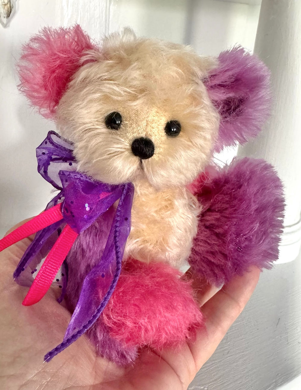 SOLD! Snapdragon - 6 1/2" Artist Mohair Purple, Pink & Pale Peach Teddy Bear