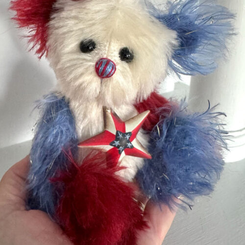 SOLD! Sparkles - 6 1/2" Artist Mohair Red, White & Blue Teddy Bear