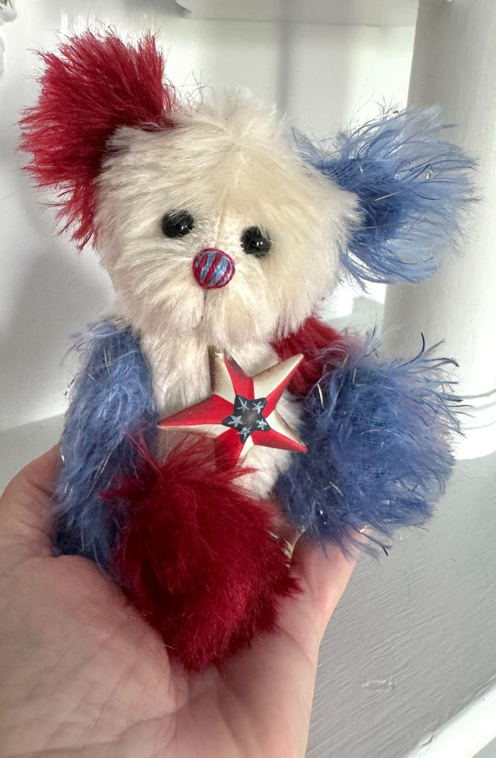 SOLD! Sparkles - 6 1/2" Artist Mohair Red, White & Blue Teddy Bear