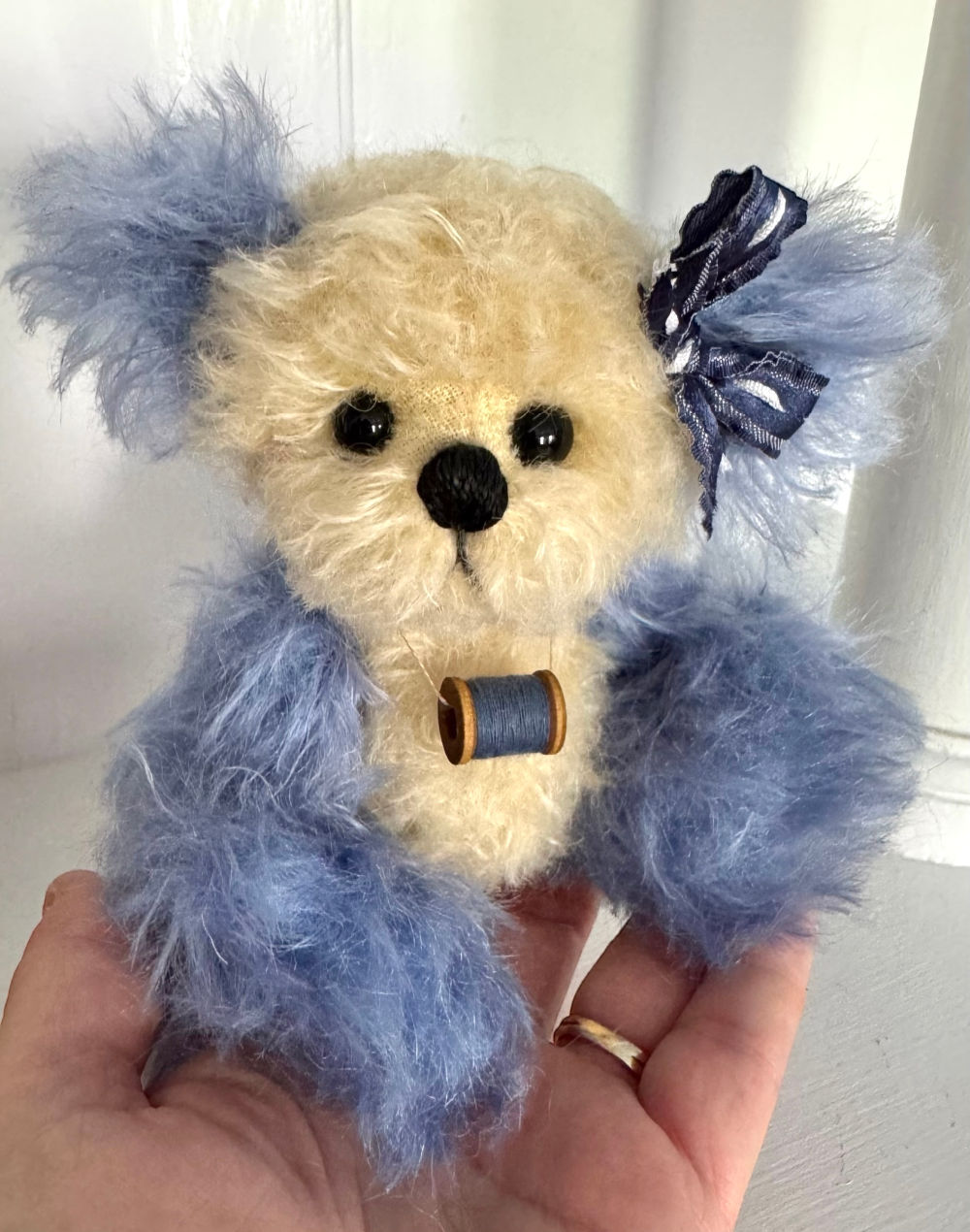 SOLD! Summer - 6 1/4" Artist Mohair Pale Yellow & Blue Teddy Bear