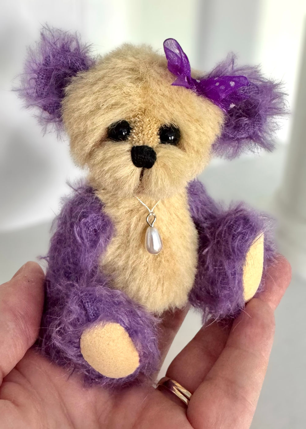 SOLD! Purple Passion: 4 3/4" Yellow and PurpleMiniature Artist Teddy Bear