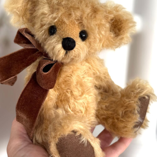 SOLD! Teddy:  9” Honey Colored Mohair Artist Teddy Bear