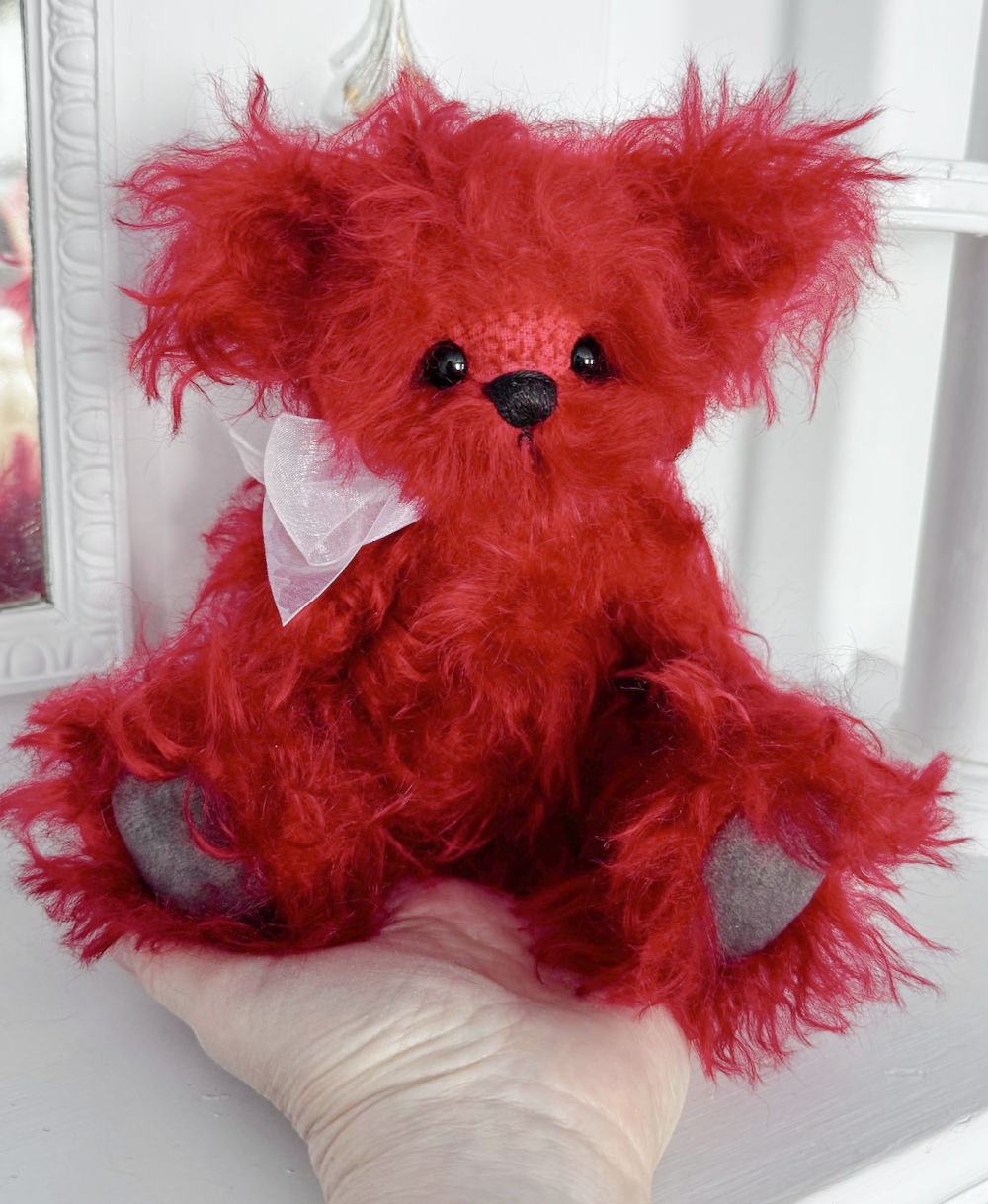 SOLD! Beau: 10” Red Artist Mohair Teddy Bear - Perfect for Valentine's Day