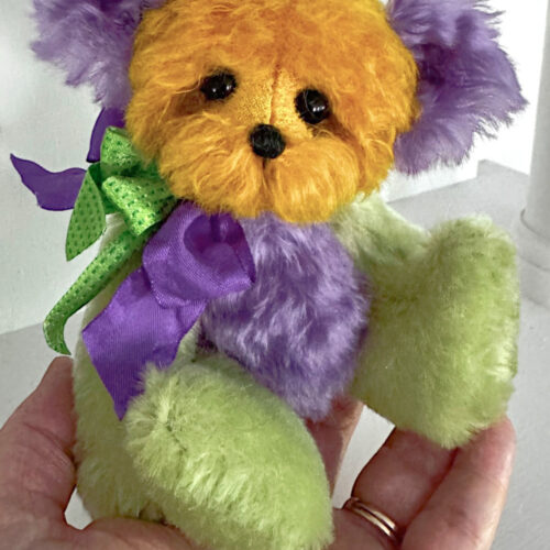 SOLD! Jazzy Jamboree - 6 1/2" Yellow, Green & Purple Mohair Mardi Gras Teddy Bear