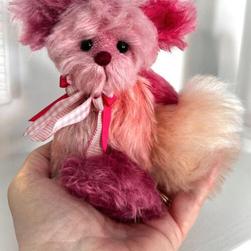 SOLD! Kisses - 6 1/2" Pink Artist Mohair Valentine Teddy Bear