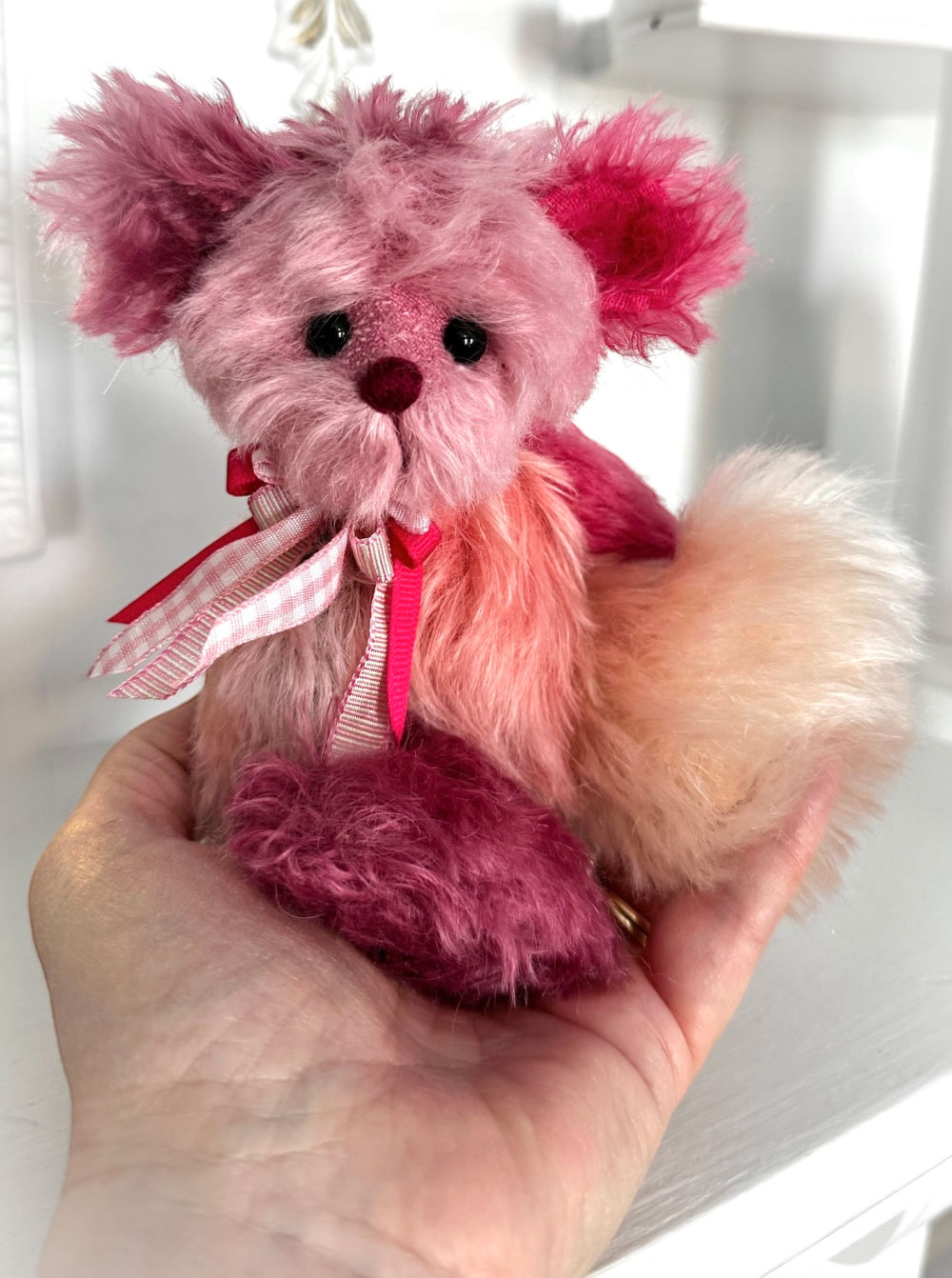 SOLD! Kisses - 6 1/2" Pink Artist Mohair Valentine Teddy Bear