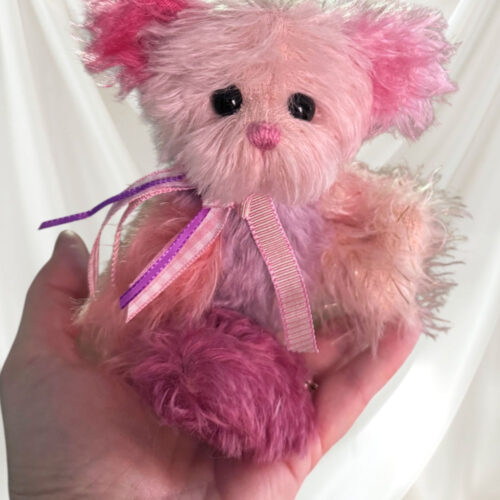 SOLD! Kissie - 6 1/2" Pink & Purple Artist Mohair Valentine Teddy Bear