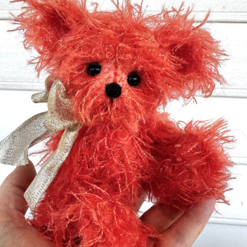 SOLD! Sunkist - 6 1/2" Orange Mohair Teddy Bear with Sparkles