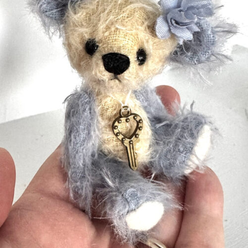 SOLD! Sweetpea - 4" Blue and Yellow Miniature Mohair Artist Teddy Bear