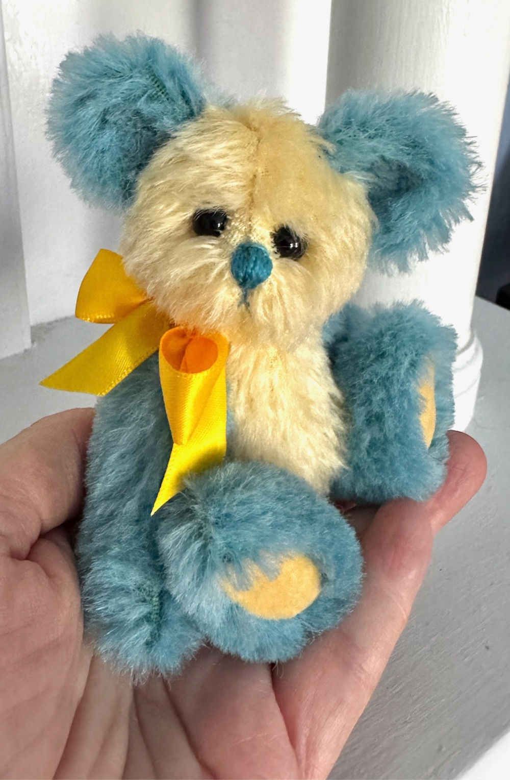 SOLD! Aruba: 5” Miniature Aqua & Yellow Artist Teddy Bear