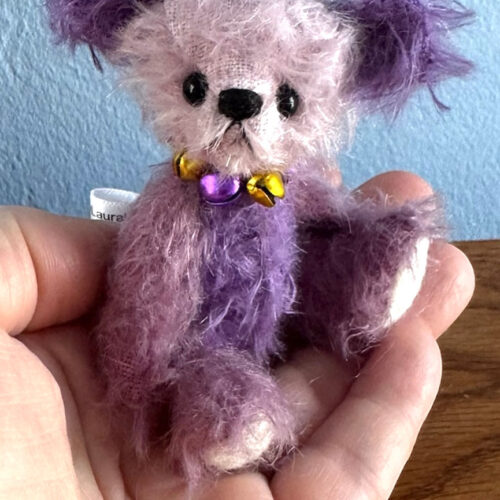 SOLD! Plum:  3 3/4”  Purple Patchwork Miniature Mohair Artist Teddy Bear