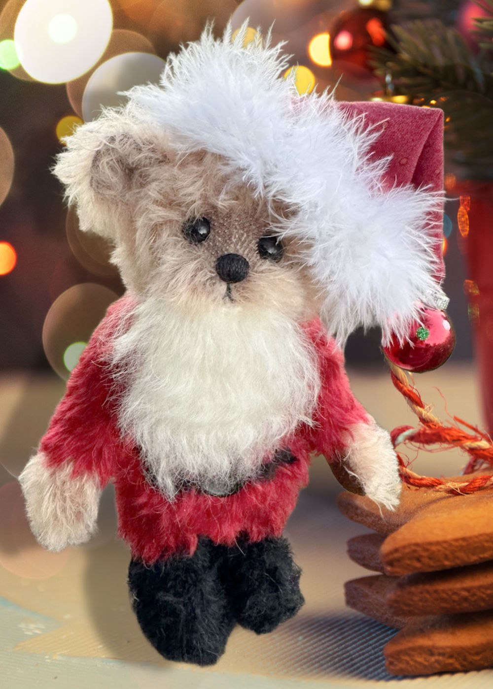 Santa Bear: 9” Artist Christmas Mohair Teddy Bear